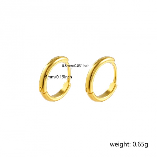Picture of 1 Pair Sterling Silver Exquisite Hoop Earrings Gold Plated 8mm Dia., Post/ Wire Size: 0.8mm(20 gauge)