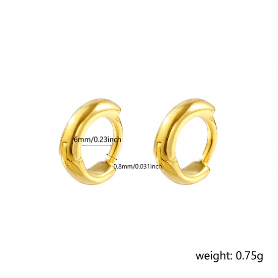 Picture of 1 Pair Sterling Silver Exquisite Hoop Earrings Gold Plated 9mm Dia., Post/ Wire Size: 0.8mm(20 gauge)
