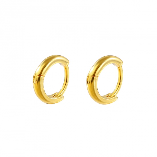Picture of 1 Pair Sterling Silver Exquisite Hoop Earrings Gold Plated 10mm Dia., Post/ Wire Size: 0.8mm(20 gauge)