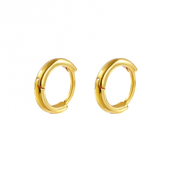 Picture of 1 Pair Sterling Silver Exquisite Hoop Earrings Gold Plated 11mm Dia., Post/ Wire Size: 0.8mm(20 gauge)