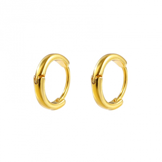 Picture of 1 Pair Sterling Silver Exquisite Hoop Earrings Gold Plated 12mm Dia., Post/ Wire Size: 0.8mm(20 gauge)