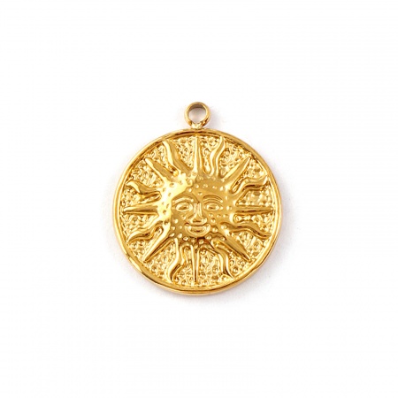 Imagen de 1 Unidad Recubrimiento al Vacío PVD Ecológico Impermeable Antioxidante Hipoalergénico 304 Acero Inoxidable Galaxia Colgantes 18K Oro Real Chapado Ronda Disco Sol 21mm x 18mm