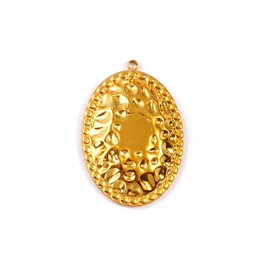 Picture of 2 PCs Eco-friendly PVD Vacuum Plating Waterproof Anti-Tarnish Hypoallergenic 304 Stainless Steel Pendants 18K Real Gold Plated Oval Spot 3.9cm x 2.6cm