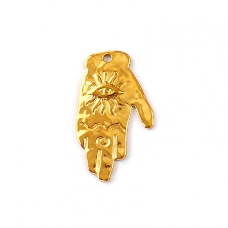 Imagen de 2 Unidades Recubrimiento al Vacío PVD Ecológico Impermeable Antioxidante Hipoalergénico 304 Acero Inoxidable Religión Colgantes 18K Oro Real Chapado Mano Ojo de la Providencia/Ojo que Todo lo Ve 4.3cm x 2.5cm