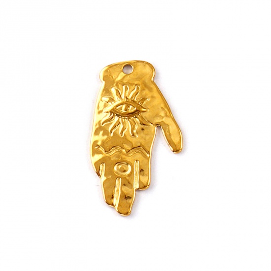 Picture of 2 PCs Eco-friendly PVD Vacuum Plating Waterproof Anti-Tarnish Hypoallergenic 304 Stainless Steel Religious Pendants 18K Real Gold Plated Hand Eye of Providence/ All-seeing Eye 4.3cm x 2.5cm