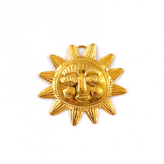 Picture of 2 PCs Eco-friendly PVD Vacuum Plating Waterproof Anti-Tarnish Hypoallergenic 304 Stainless Steel Galaxy Pendants 18K Real Gold Plated Sun 4.1cm x 3.8cm