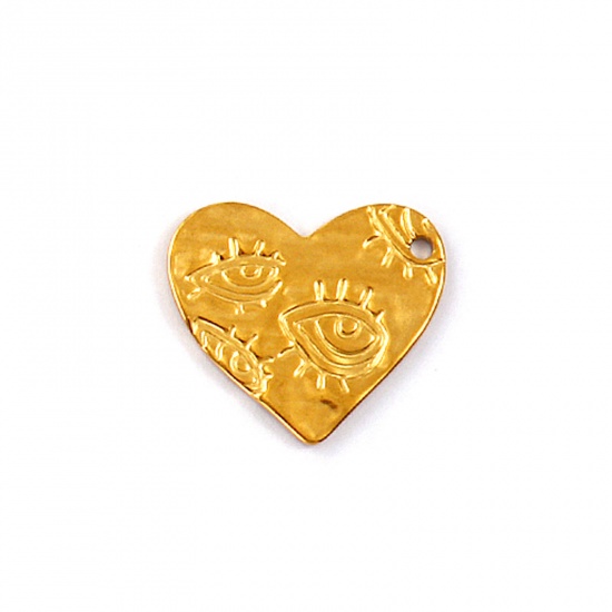 Picture of 2 PCs Eco-friendly PVD Vacuum Plating Waterproof Anti-Tarnish Hypoallergenic 304 Stainless Steel Valentine's Day Charms 18K Real Gold Plated Heart Eye 27mm x 24mm