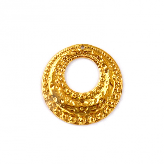 Picture of 2 PCs Eco-friendly PVD Vacuum Plating Waterproof Anti-Tarnish Hypoallergenic 304 Stainless Steel Pendants 18K Real Gold Plated Circle Ring Hollow 4cm Dia.