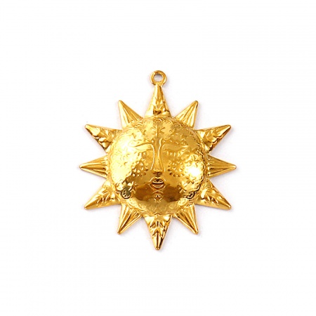 Imagen de 2 Unidades Recubrimiento al Vacío PVD Ecológico Impermeable Antioxidante Hipoalergénico 304 Acero Inoxidable Galaxia Colgantes 18K Oro Real Chapado Sol Cara 4.5cm x 3.9cm