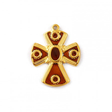 Imagen de 1 Unidad Recubrimiento al Vacío PVD Ecológico Impermeable Antioxidante Hipoalergénico 304 Acero Inoxidable Religión Colgantes 18K Oro Real Chapado Marrón Esmalte Cruz Marrón Rhinestone 3cm x 2.4cm