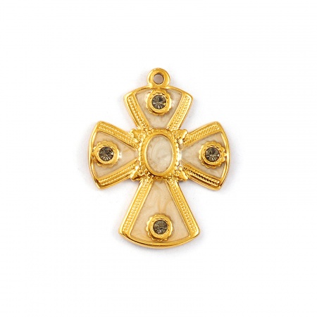Imagen de 1 Unidad Recubrimiento al Vacío PVD Ecológico Impermeable Antioxidante Hipoalergénico 304 Acero Inoxidable Religión Colgantes 18K Oro Real Chapado Beige Esmalte Cruz Verde Olivo Rhinestone 3cm x 2.4cm