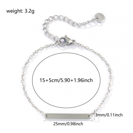 Picture of 1 Piece Eco-friendly 304 Stainless Steel Simple Blank Stamping Tags Bracelets Rectangle Silver Tone One-sided Polishing 15cm(5.9") long