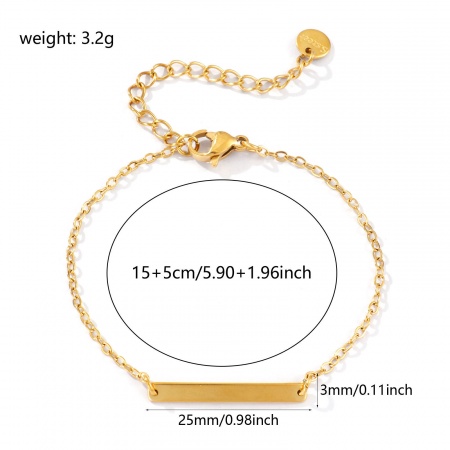 Picture of 1 Piece Eco-friendly PVD Vacuum Plating Waterproof Anti-Tarnish Hypoallergenic 304 Stainless Steel Exquisite Blank Stamping Tags Bracelets Rectangle 18K Real Gold Plated Blank Stamping Tags 15cm(5.9") long, 25mm x 3mm