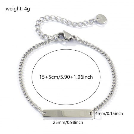 Picture of 1 Piece Eco-friendly 304 Stainless Steel Simple Blank Stamping Tags Bracelets Rectangle Silver Tone One-sided Polishing 15cm(5.9") long