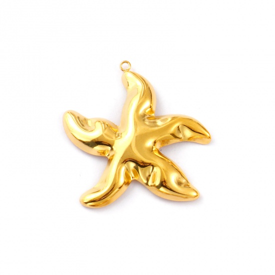 Immagine di 1 Pz Placcatura Sottovuoto PVD Ecologica Impermeabile Anti-Ossidante Ipoallergenico 304 Acciaio Inossidabile Gioielli Oceanici Ciondoli Pendenti 18K Vero Oro Placcato Stella di Mare 3.9cm x 3.8cm