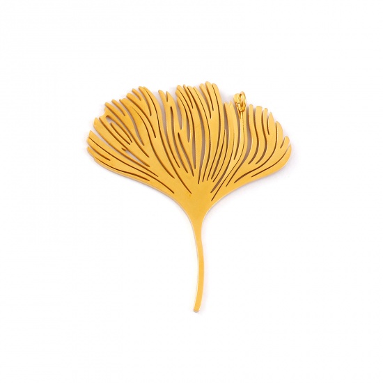 Immagine di 1 Pz Placcatura Sottovuoto PVD Ecologica Impermeabile Anti-Ossidante Ipoallergenico 304 Acciaio Inossidabile Ciondoli Pendenti 18K Vero Oro Placcato Foglia di Gingko 5.7cm x 4.9cm
