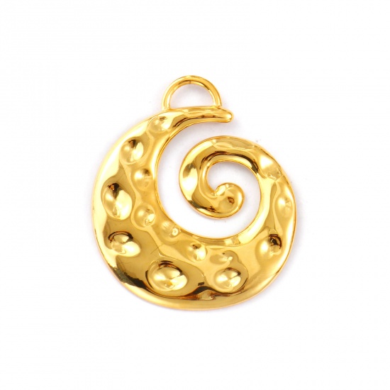 Immagine di 1 Pz Placcatura Sottovuoto PVD Ecologica Impermeabile Anti-Ossidante Ipoallergenico 304 Acciaio Inossidabile Ciondoli Pendenti 18K Vero Oro Placcato Spirale 5.8cm x 5cm