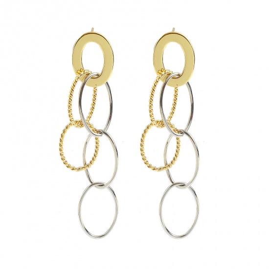 Picture of 1 Pair Eco-friendly Stylish Exquisite 18K Real Gold Plated Brass Oval Tassel Earrings For Women Gift 3.8cm x 1.7cm, Post/ Wire Size: 0.8mm(20 gauge)