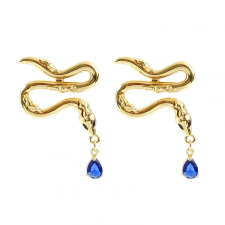 1 Pair Eco-friendly Stylish Exquisite 18K Real Gold Plated Brass Snake Animal Ear Post Stud Earrings For Women Gift 3.8cm x 2.7cm, Post/ Wire Size: 0.8mm(20 gauge)