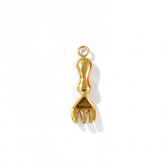 Picture of 1 Piece Eco-friendly PVD Vacuum Plating Waterproof Anti-Tarnish Hypoallergenic 304 Stainless Steel Charms 18K Real Gold Plated Fork 3D 19.5mm x 6mm
