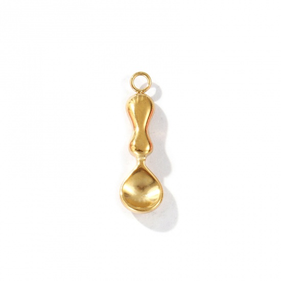 Picture of 1 Piece Eco-friendly PVD Vacuum Plating Waterproof Anti-Tarnish Hypoallergenic 304 Stainless Steel Charms 18K Real Gold Plated Spoon 3D 20mm x 6mm