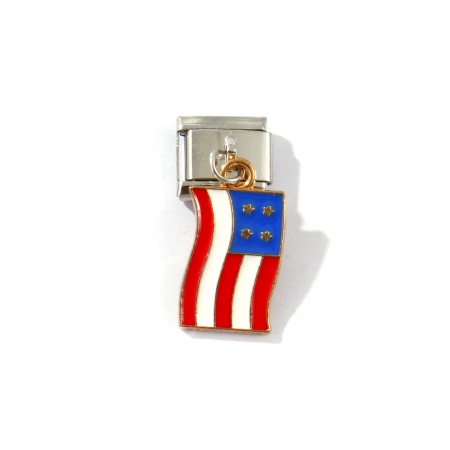 Picture of 2 PCs 304 Stainless Steel & Zinc Based Alloy Sport Italian Charm Links For DIY Modular Bracelet Watch Jewelry Making Wholesale Gold Plated & Silver Tone Multicolor Enamel Rectangle Flag Of The United States 10mm x 9mm