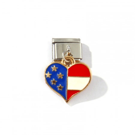 Picture of 2 PCs 304 Stainless Steel & Zinc Based Alloy Sport Italian Charm Links For DIY Modular Bracelet Watch Jewelry Making Wholesale Gold Plated & Silver Tone Multicolor Enamel Heart Flag Of The United States 10mm x 9mm