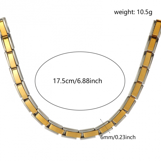 Picture of 1 Piece 304 Stainless Steel Gold Plated & Silver Tone Italian Charm Links Modular Bracelets, Retro Stylish For Women Gift Eco-friendly 17.5cm(6 7/8") long