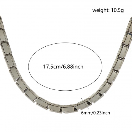 Picture of 1 Piece 304 Stainless Steel Silver Tone Italian Charm Links Modular Bracelets, Retro Stylish Elastic, For Women Gift Eco-friendly 17.5cm(6 7/8") long