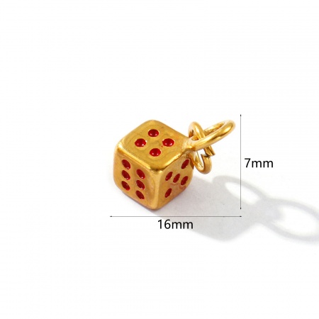 Imagen de 2 Unidades Recubrimiento al Vacío PVD Ecológico Impermeable Antioxidante Hipoalergénico 304 Acero Inoxidable Colgantes 18K Oro Real Chapado Rojo Esmalte Dados 3D 16mm x 7mm