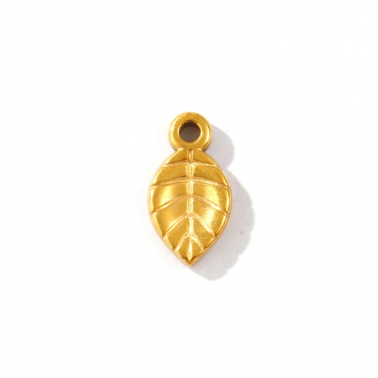 Picture of 2 PCs Eco-friendly PVD Vacuum Plating Waterproof Anti-Tarnish Hypoallergenic 304 Stainless Steel Flora Collection Charms 18K Real Gold Plated Leaf 13mm x 7mm