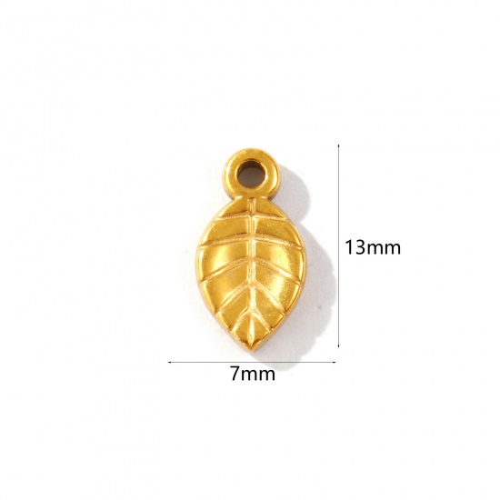 Picture of 2 PCs Eco-friendly PVD Vacuum Plating Waterproof Anti-Tarnish Hypoallergenic 304 Stainless Steel Flora Collection Charms 18K Real Gold Plated Leaf 13mm x 7mm