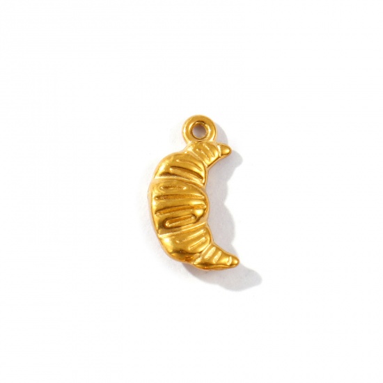 Picture of 2 PCs Eco-friendly PVD Vacuum Plating Waterproof Anti-Tarnish Hypoallergenic 304 Stainless Steel Charms 18K Real Gold Plated Croissant Bread 14mm x 8mm