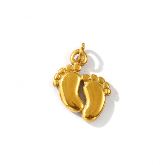 Picture of 2 PCs Eco-friendly PVD Vacuum Plating Waterproof Anti-Tarnish Hypoallergenic 304 Stainless Steel Charms 18K Real Gold Plated Feet 21mm x 15mm