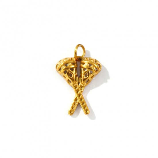 Picture of 1 Piece Eco-friendly PVD Vacuum Plating Waterproof Anti-Tarnish Hypoallergenic 304 Stainless Steel Sport Charms 18K Real Gold Plated Hockey Hollow 21mm x 14mm