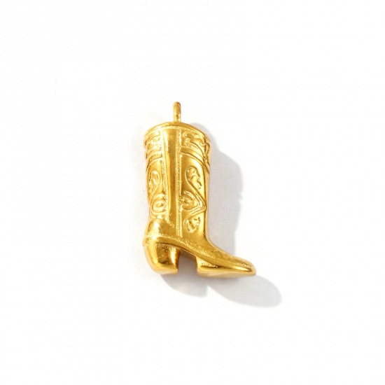 Picture of 1 Piece Eco-friendly PVD Vacuum Plating Waterproof Anti-Tarnish Hypoallergenic 304 Stainless Steel West Cowboy Charms 18K Real Gold Plated Boots 3D 23mm x 15mm