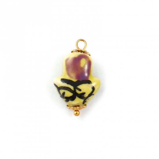 Immagine di 2 Pz Placcatura Sottovuoto PVD Ecologica 304 Acciaio Inossidabile & Ceramica Collezione Flora Ciondoli Placcato Oro 18K Colore Viola Fiore del Tulipano 23mm x 14mm