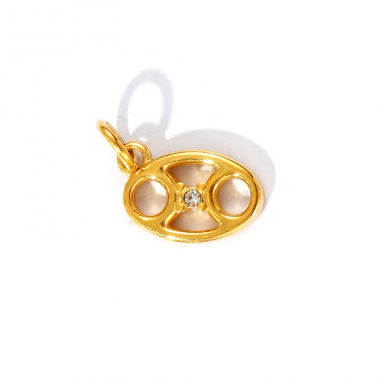 Picture of 1 Piece Eco-friendly PVD Vacuum Plating Waterproof Anti-Tarnish Hypoallergenic 304 Stainless Steel Charms 24K Real Gold Plated Cancer Sign Of Zodiac Constellations Clear Cubic Zirconia 14mm x 14mm