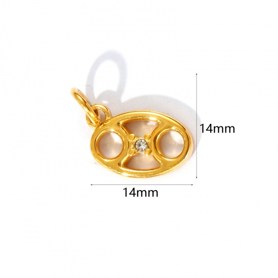 Picture of 1 Piece Eco-friendly PVD Vacuum Plating Waterproof Anti-Tarnish Hypoallergenic 304 Stainless Steel Charms 24K Real Gold Plated Cancer Sign Of Zodiac Constellations Clear Cubic Zirconia 14mm x 14mm