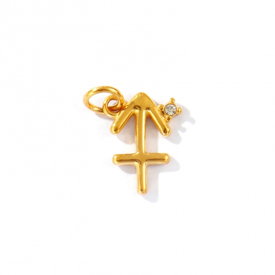 Picture of 1 Piece Eco-friendly PVD Vacuum Plating Waterproof Anti-Tarnish Hypoallergenic 304 Stainless Steel Charms 24K Real Gold Plated Sagittarius Sign Of Zodiac Constellations Clear Cubic Zirconia 19mm x 12mm