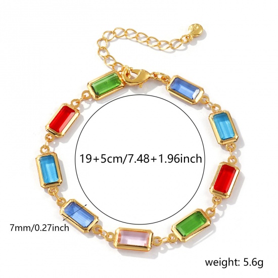 Изображение 1 Piece Sweet & Cute Exquisite 18K Gold Plated Multicolor Brass & Glass Handmade Link Chain Octagon Bracelets For Women Gift 19cm(7.5") long