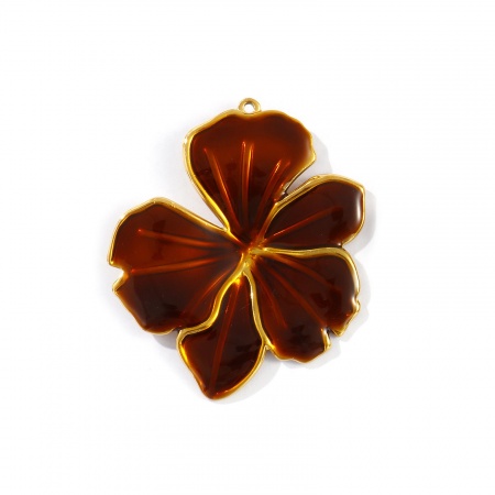 Imagen de 1 Unidad Recubrimiento al Vacío PVD Ecológico Impermeable Antioxidante Hipoalergénico 304 Acero Inoxidable Colección Flora Colgantes 18K Oro Real Chapado Café Esmalte Flor 5.6cm x 4.6cm