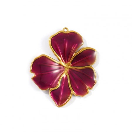 Imagen de 1 Unidad Recubrimiento al Vacío PVD Ecológico Impermeable Antioxidante Hipoalergénico 304 Acero Inoxidable Colección Flora Colgantes 18K Oro Real Chapado Púrpura Esmalte Flor 5.6cm x 4.6cm