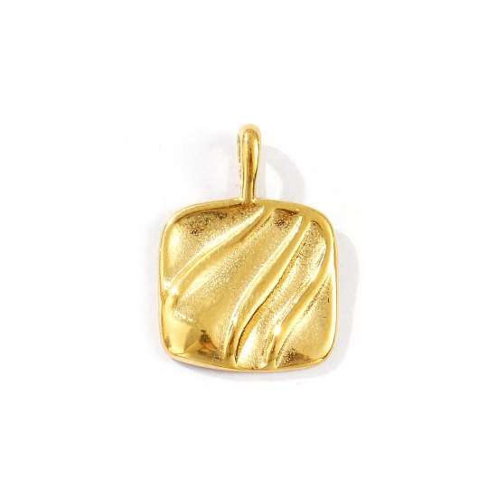 Picture of 1 Piece Eco-friendly PVD Vacuum Plating Waterproof Anti-Tarnish Hypoallergenic 304 Stainless Steel Charms 18K Real Gold Plated Square 21.5mm x 15mm