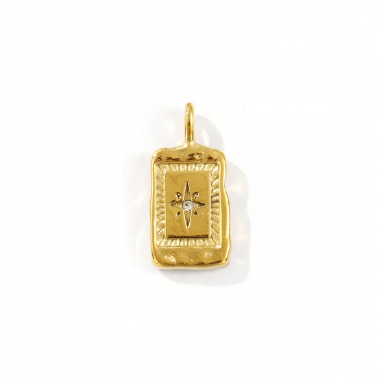 Picture of 1 Piece Eco-friendly PVD Vacuum Plating Waterproof Anti-Tarnish Hypoallergenic 304 Stainless Steel Galaxy Charms 18K Real Gold Plated Rectangle Star Micro Pave Clear Cubic Zirconia 18mm x 9mm