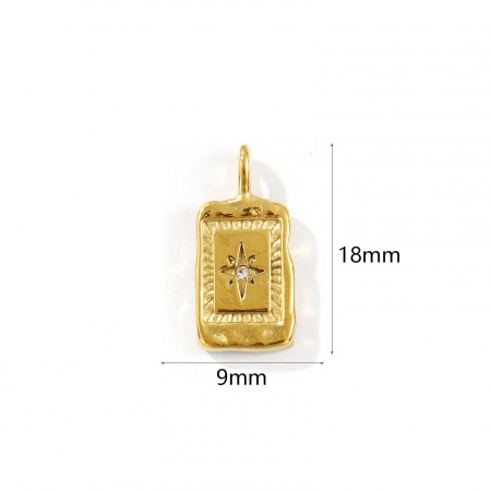 Imagen de 1 Unidad Recubrimiento al Vacío PVD Ecológico Impermeable Antioxidante Hipoalergénico 304 Acero Inoxidable Galaxia Colgantes 18K Oro Real Chapado Rectángulo Estrella Micro Pave Claro Circón Artificial 18mm x 9mm
