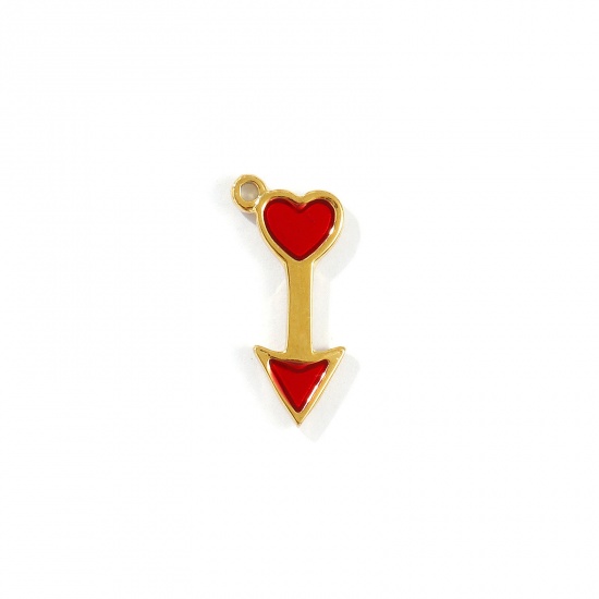 Immagine di 1 Pz Placcatura Sottovuoto PVD Ecologica Impermeabile Anti-Ossidante Ipoallergenico 304 Acciaio Inossidabile San Valentino Ciondoli 18K Vero Oro Placcato Rosso Smalto Cuore 19mm x 8mm