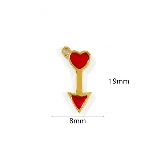 Immagine di 1 Pz Placcatura Sottovuoto PVD Ecologica Impermeabile Anti-Ossidante Ipoallergenico 304 Acciaio Inossidabile San Valentino Ciondoli 18K Vero Oro Placcato Rosso Smalto Cuore 19mm x 8mm