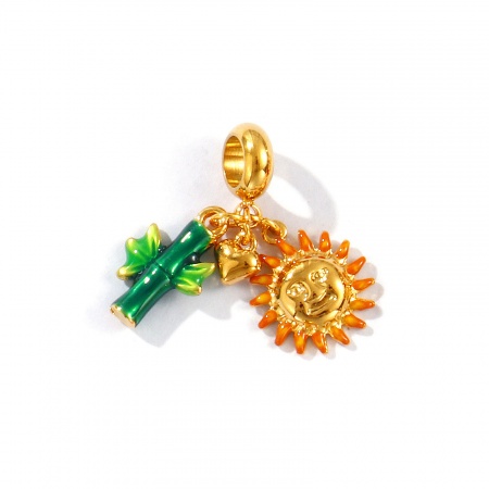 Immagine di 1 Pz Placcatura Sottovuoto PVD Ecologica Impermeabile Anti-Ossidante Ipoallergenico 304 Acciaio Inossidabile Galassia Perle Di Fascino Pendenti 18K Vero Oro Placcato Verde Smalto Forma di Bambù 26mm
