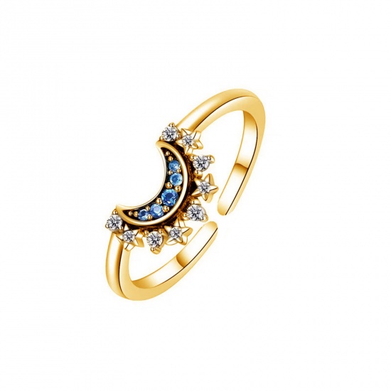 Picture of 1 Piece Stylish Valentine's Day 18K Gold Plated Brass Open Adjustable Half Moon Rings For Women Gift